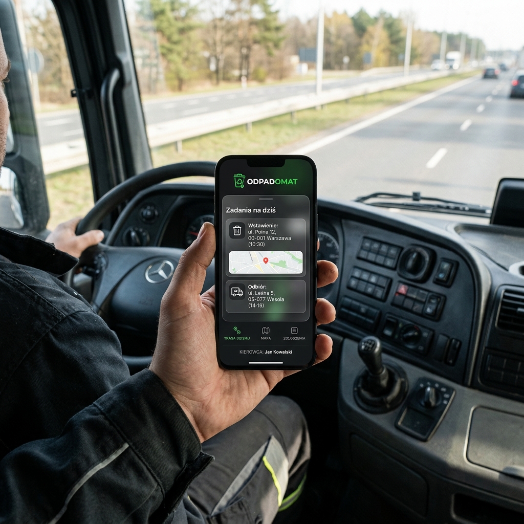 Aplikacja mobilna dla kierowcy - Odpadomat.pl - Zarządzanie zleceniami i logistyką w terenie