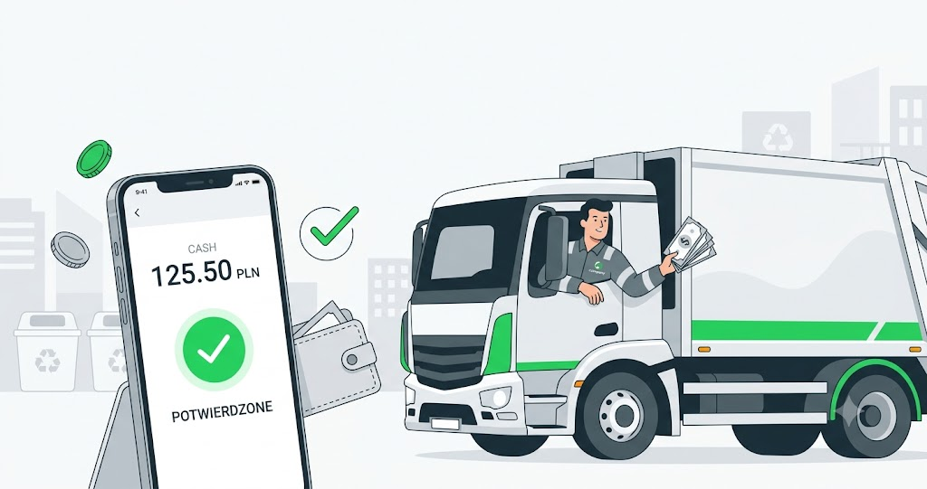 Rozliczenie gotówki pobranej przez kierowcę na koniec dnia w aplikacji Odpadomat