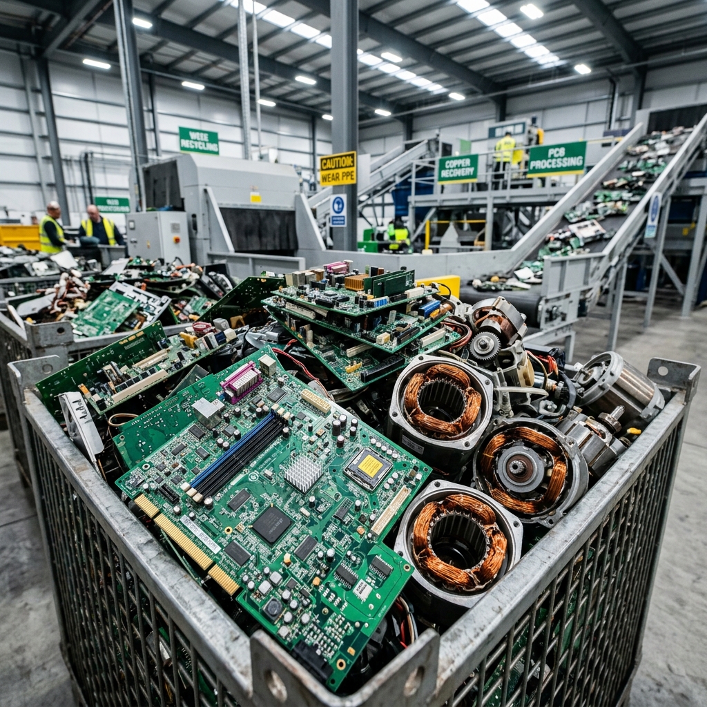 Złom elektroniczny na linii recyklingu